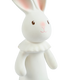 White rabbit figurine with pink inner ears on a white background