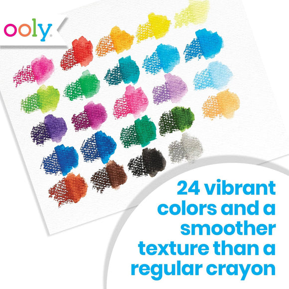 Set of colorful crayon textures with ooly branding on a white background