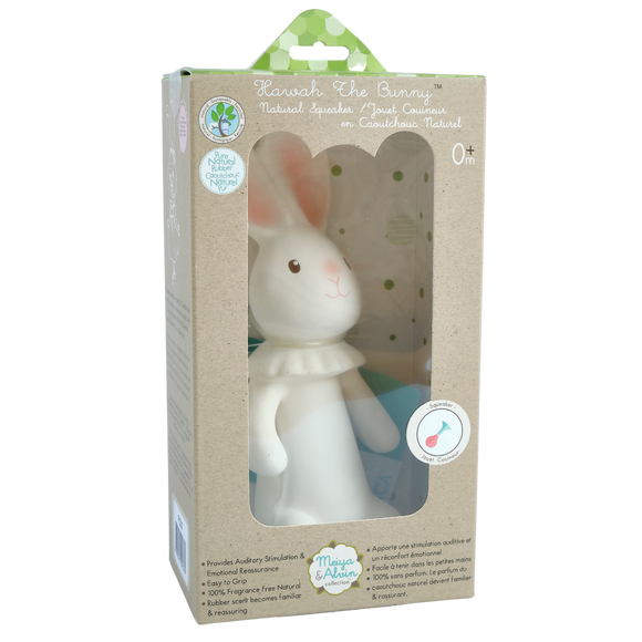 Havah the Bunny packaging with a clear window showing the toy inside.