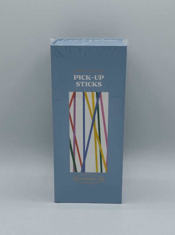 A light blue box that says, "Pick-up Sticks" with a picture of rainbow pick-up sticks.