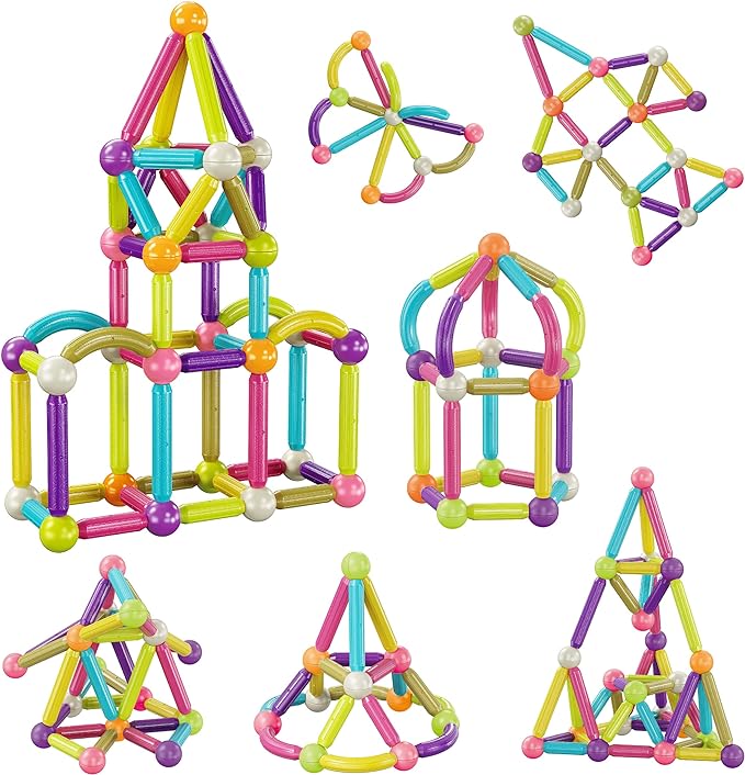 Top view of green box with magnetic bars and a purple lid with a green handle