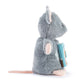 Gray plush toy with a backpack on a white background