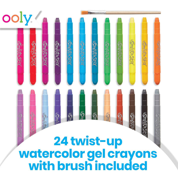 Set of 24 twist-up watercolor gel crayons with a brush, displayed against a white background.