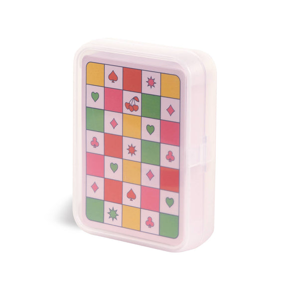 Card game box with colorful card design on a white background