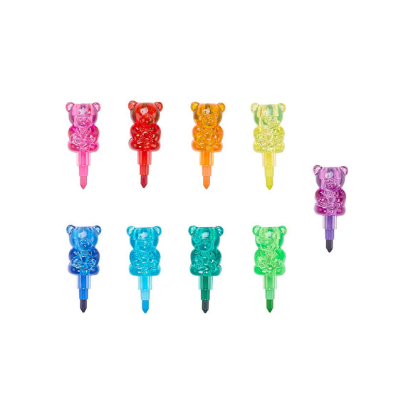 Set of colorful gummy bear-shaped markers on a white background