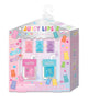 Packaged set of colorful lip oils with gummy bear design on a white background