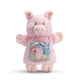 Pink plush toy with a book titled 'This Little Piggy' on a white background