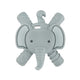 Grey elephant silicone Ritzy Teether. There are 4 different textured legs coming off of each corner and a hole to attach a string or strap.