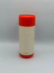 The back of the Ban-do Bold Move mug. It is cream with a red lid and red bottom and says 'ban-do' in small, thin, red letters at the bottom.