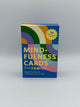 The front of the rainbow swirly box. It says, "Mindfulness Cards for the Family Simple Practices for Connection, Joy, and Play" in yellow.